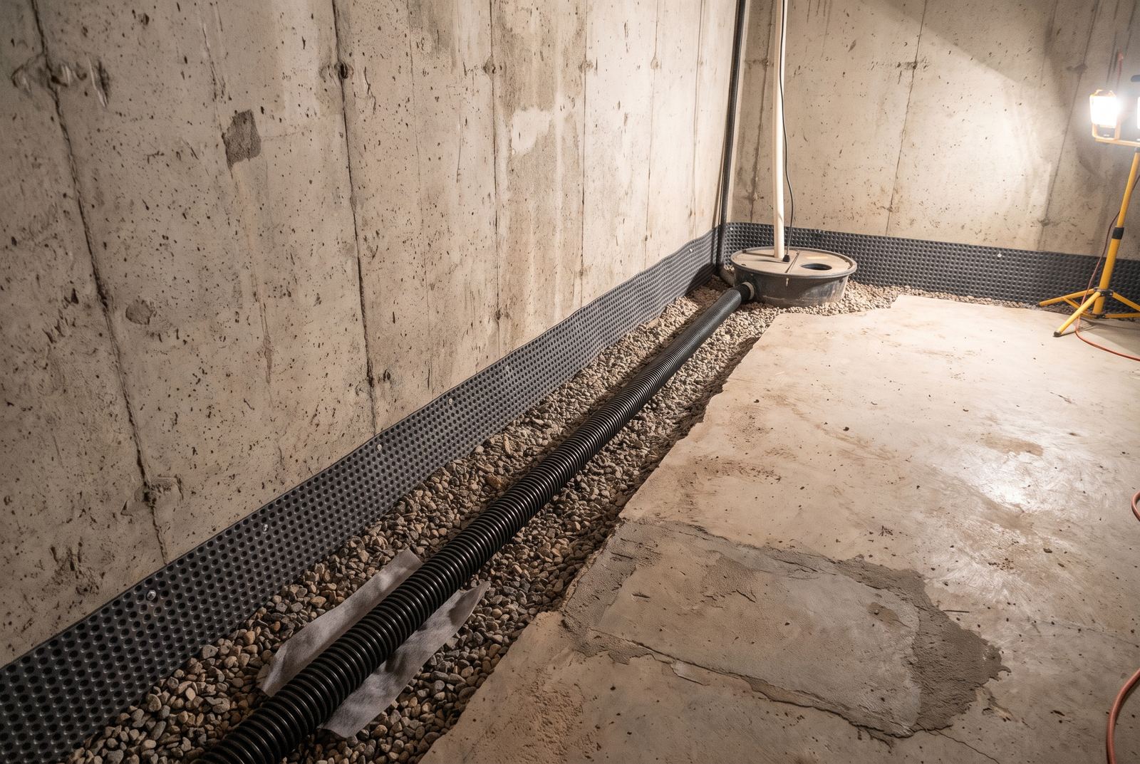 Interior perimeter drainage and waterproofing